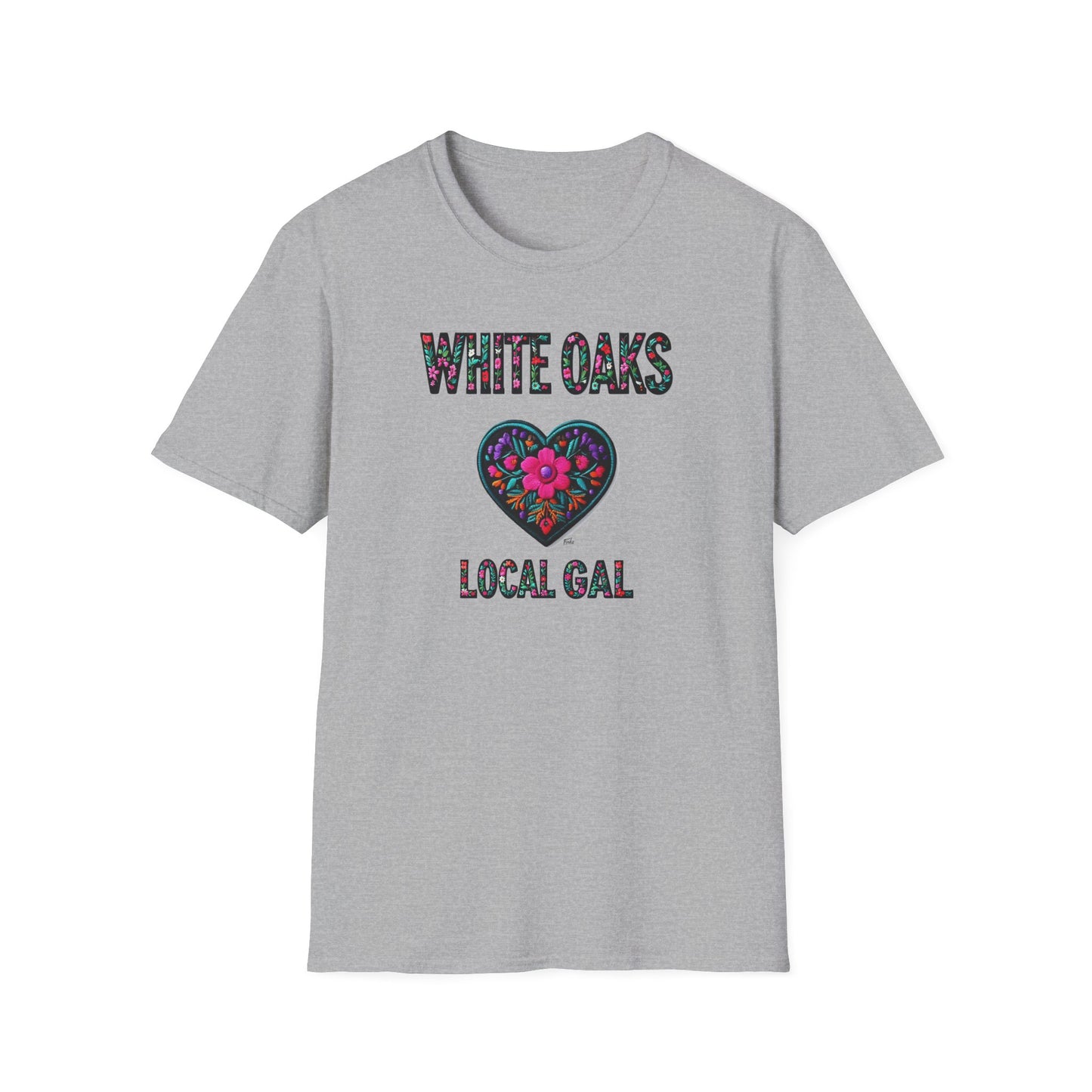 White Oaks Local Gal Flower-Heart T-Shirt, c02-n09-s05  Softstyle Graphic Tee, Unisex Casual Wear, Support Local Merch, Gift for Community Lovers, Finkz WINDSOR