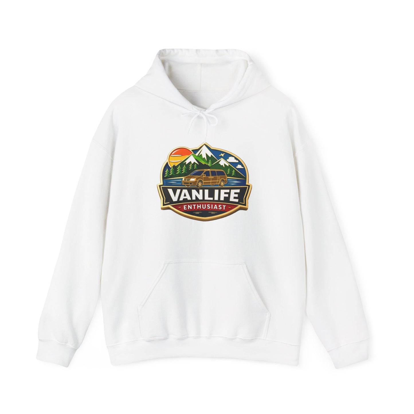 Vanlife Enthusiast Hoodie - Vintage Mountain Camper Graphic Hooded Sweatshirt