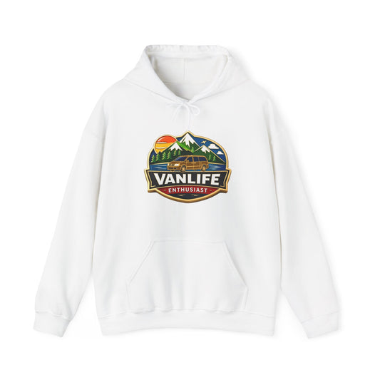 Vanlife Enthusiast Hoodie - Vintage Mountain Camper Graphic Hooded Sweatshirt