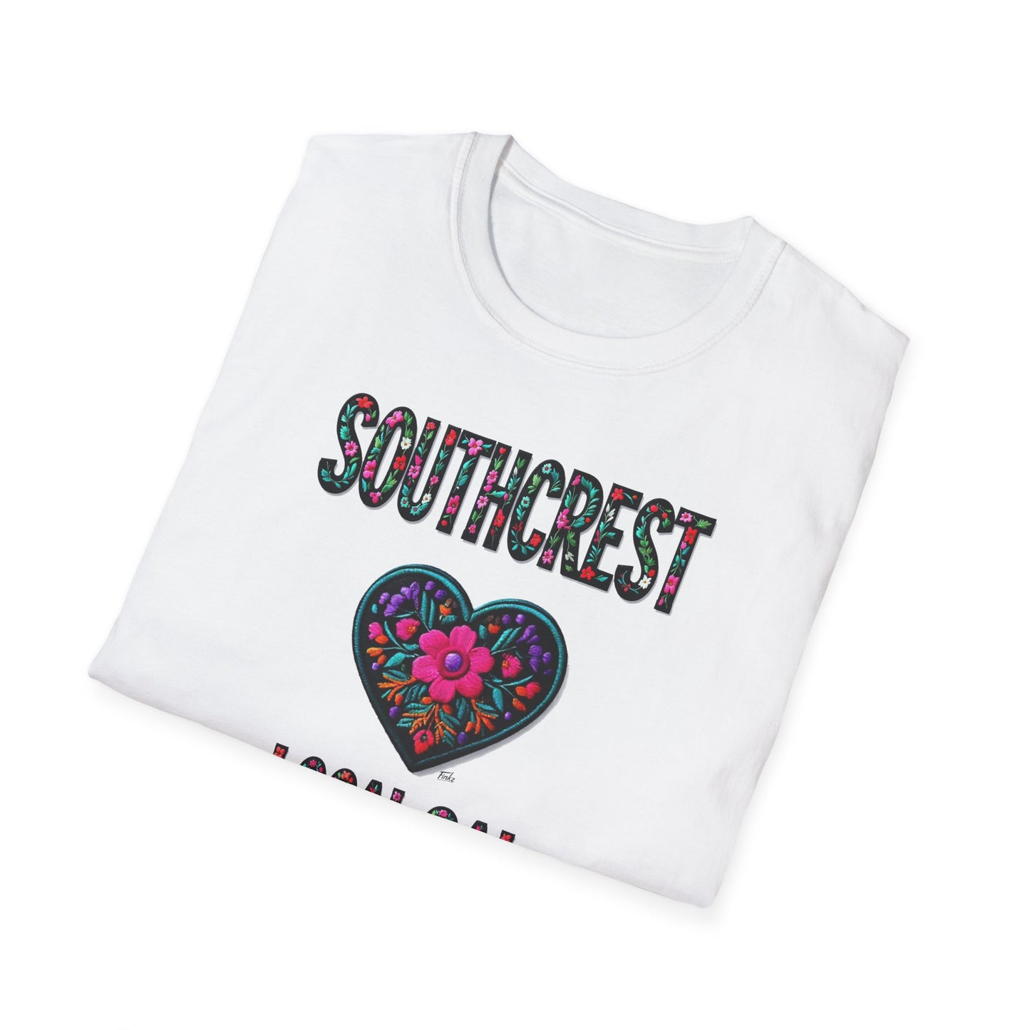 Southcrest Local Gal Flower-Heart T-Shirt, c02-n07-s05  Softstyle Graphic Tee, Unisex Casual Wear, Support Local Merch, Gift for Community Lovers, Finkz WINDSOR