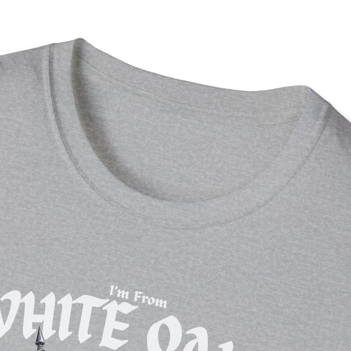 White Oaks Underestimate Guy T-Shirt, c02-n09-s002 Softstyle Graphic Tee, Unisex Casual Wear, Support'n Locals Merch, Gift for Community Lovers.