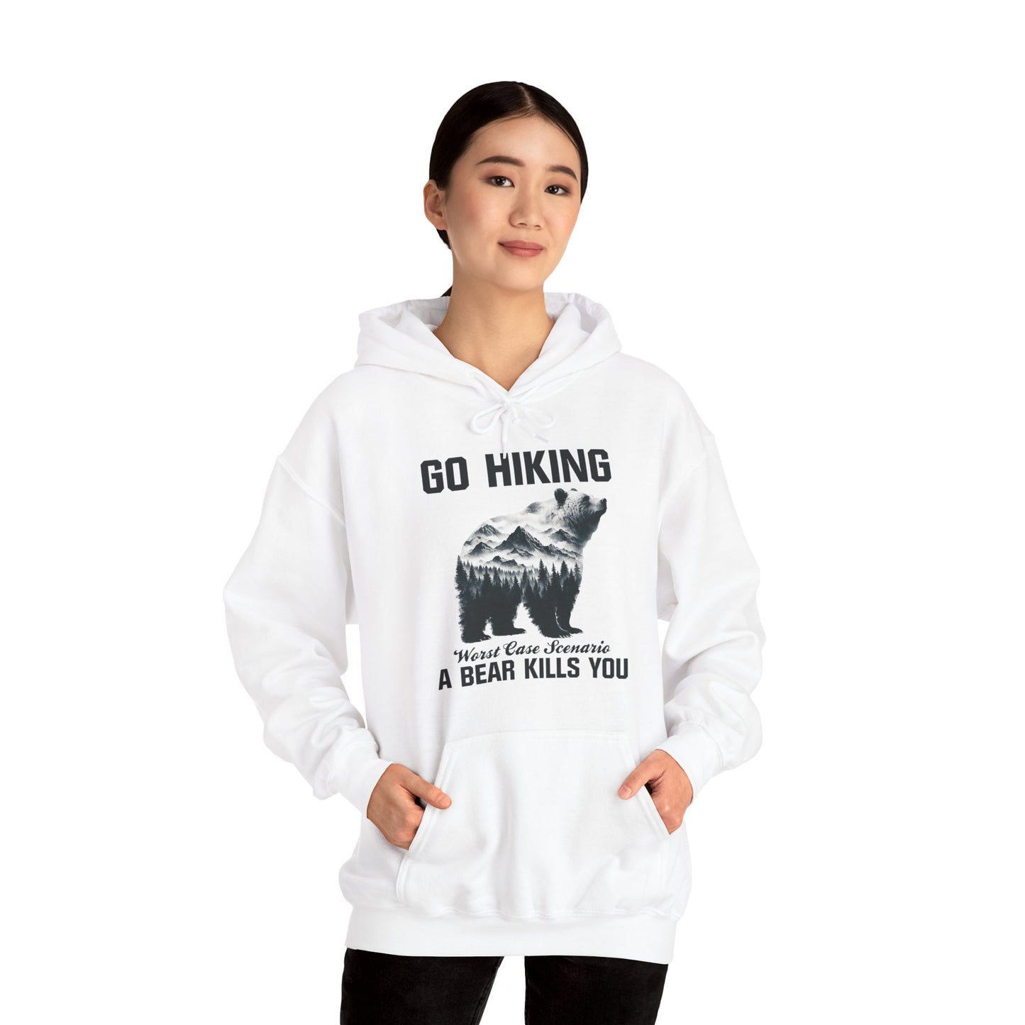 Go Hiking - Worst Case Hoodie | HappyCamperCrew.Com 100% Authentic | Cozy Camping Hoodie | Unisex Hooded Sweatshirt for Nature Lovers, Casual Wear, Gift for Him/Her, Outdoor Adventures, Cozy Days & Warm Nights by the Campfire