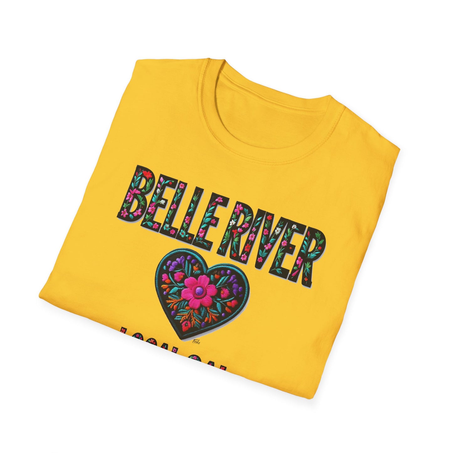 BELLE RIVER Local Gal Flower-Heart T-Shirt, 3 Softstyle Graphic Tee, Unisex Casual Wear, Support Local Merch, Gift for Community Lovers, Finkz WINDSOR