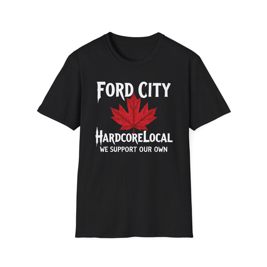 Ford City Hardcore Local Red Leaf, We Support Our Own, 1 T-Shirt, Softstyle Graphic Tee, Unisex Casual Wear, Support Local Merch, Gift for Community Lovers