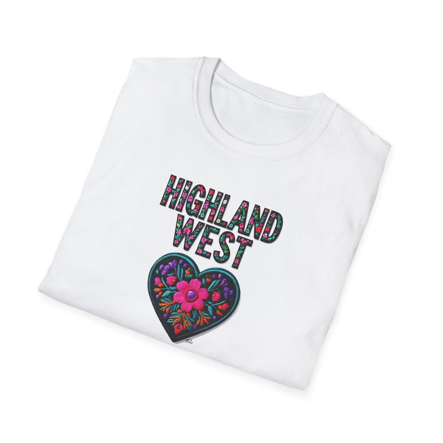 Highland West Local Gal Flower-Heart T-Shirt, c03-n05-s05  Softstyle Graphic Tee, Unisex Casual Wear, Support Local Merch, Gift for Community Lovers, Finkz WINDSOR