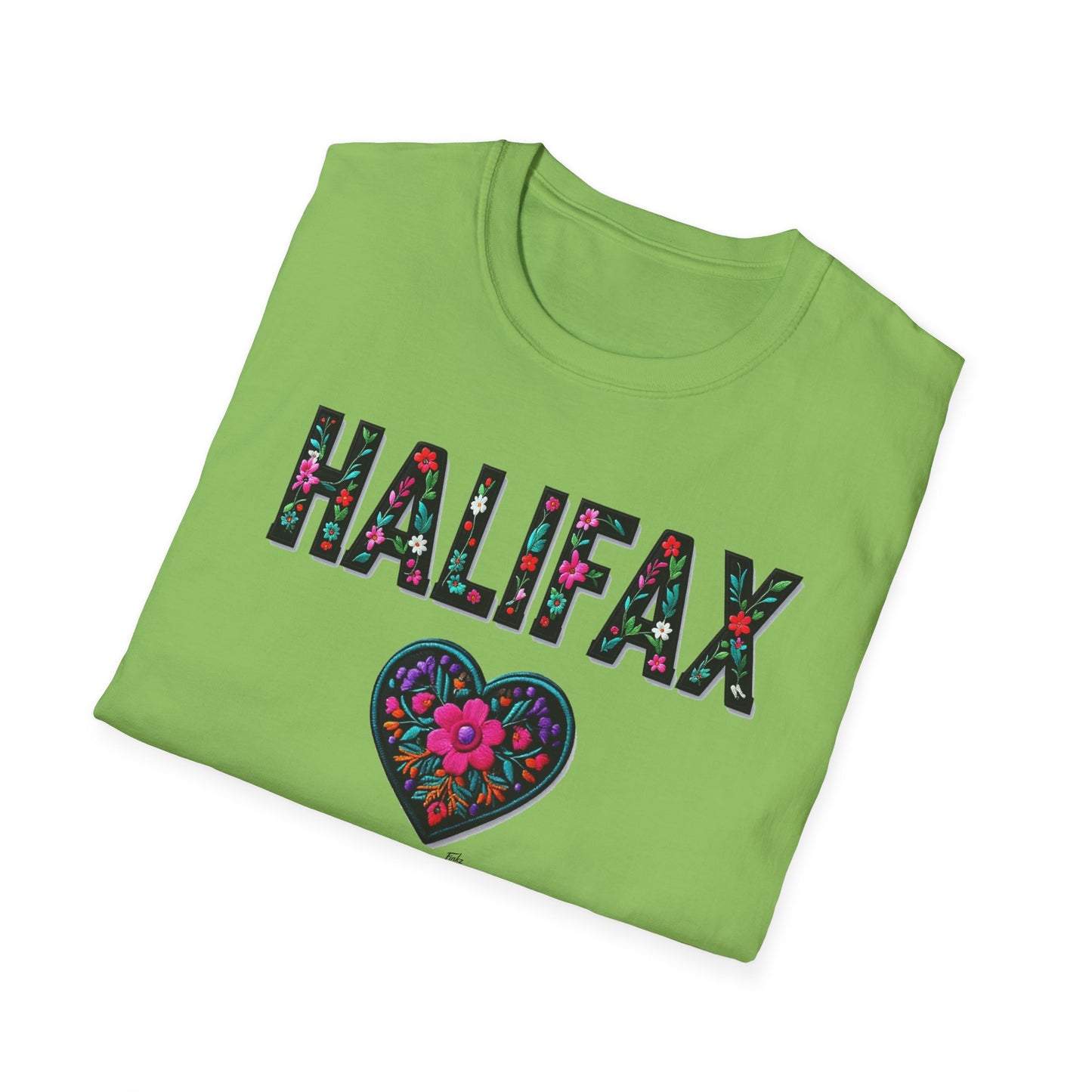 Halifax Local Gal Flower-Heart T-Shirt, c08-n00-s005 Softstyle Graphic Tee, Unisex Casual Wear, Support Local Merch, Gift for Community Lovers, Finkz WINDSOR