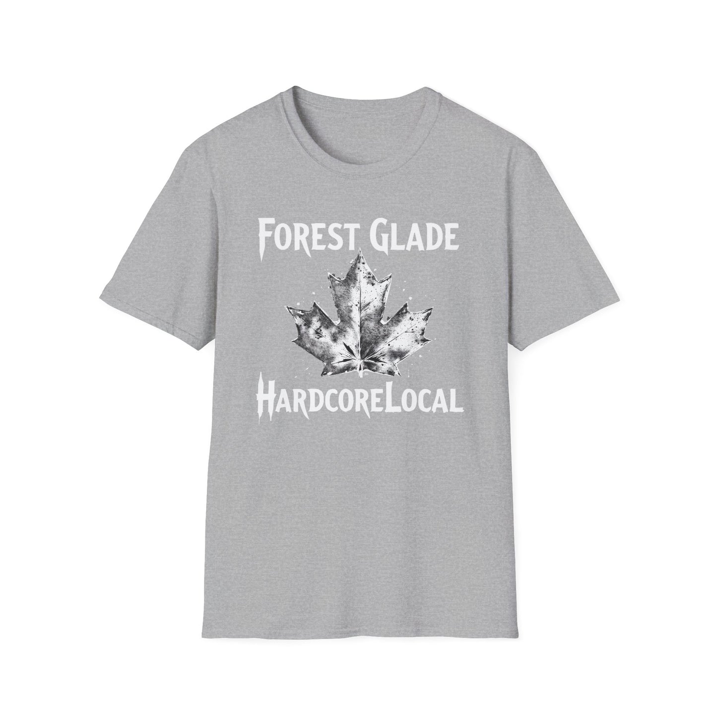 FOREST GLADE +BACK Hardcore Cool Leaf, T-Shirt, Softstyle Graphic Tee, Unisex Casual Wear, Support Local Merch, Gift for Community Lovers