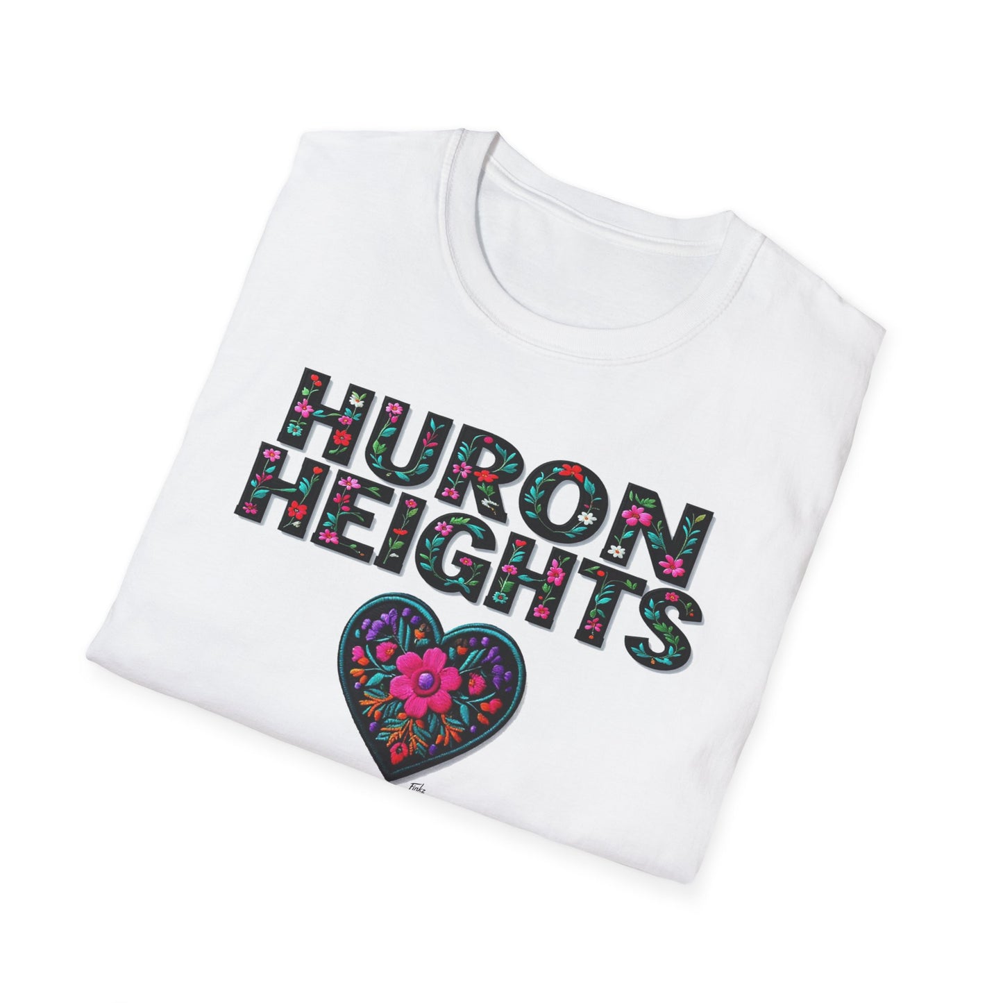 Huron Heights Local Gal Flower-Heart T-Shirt, c02-n01-s005 Softstyle Graphic Tee, Unisex Casual Wear, Support Local Merch, Gift for Community Lovers, Finkz WINDSOR