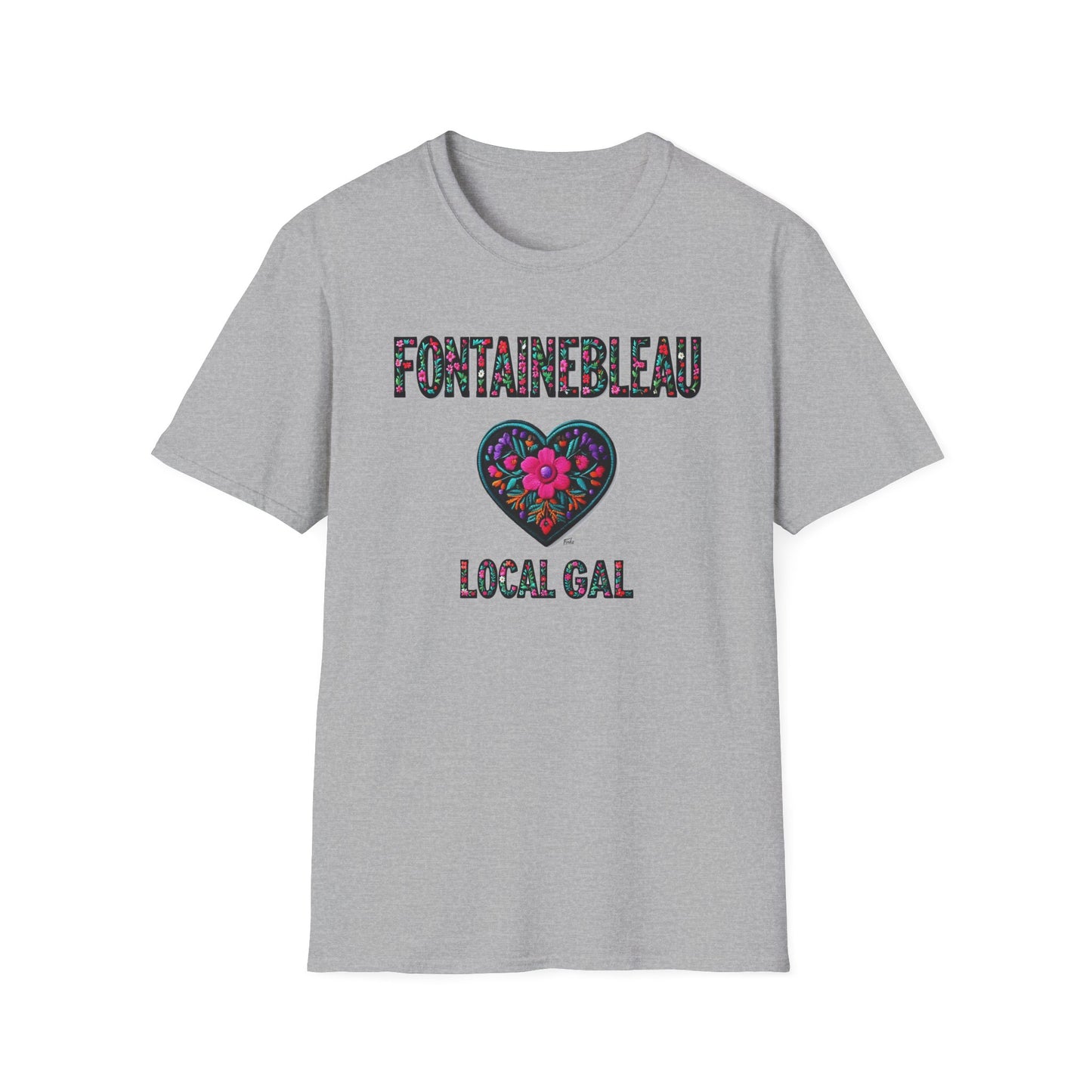 FONTAINEBLEAU Local Gal Flower-Heart T-Shirt, 3 Softstyle Graphic Tee, Unisex Casual Wear, Support Local Merch, Gift for Community Lovers, Finkz WINDSOR