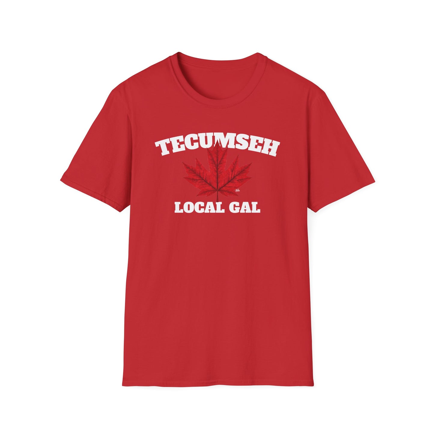 TECUMSEH Local Gal Red Leaf T-Shirt, Softstyle Graphic Tee, Unisex Casual Wear, Support Local Merch, Gift for Community Lovers, Finkz Windsor