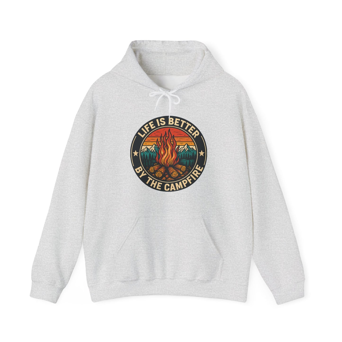 Life Is Better Around The Campfire Hoodie | HappyCamperCrew.Com 100% Authentic | Cozy Camping Hoodie | Unisex Hooded Sweatshirt for Nature Lovers, Casual Wear, Gift for Him/Her, Outdoor Adventures, Cozy Days & Warm Nights by the Campfire