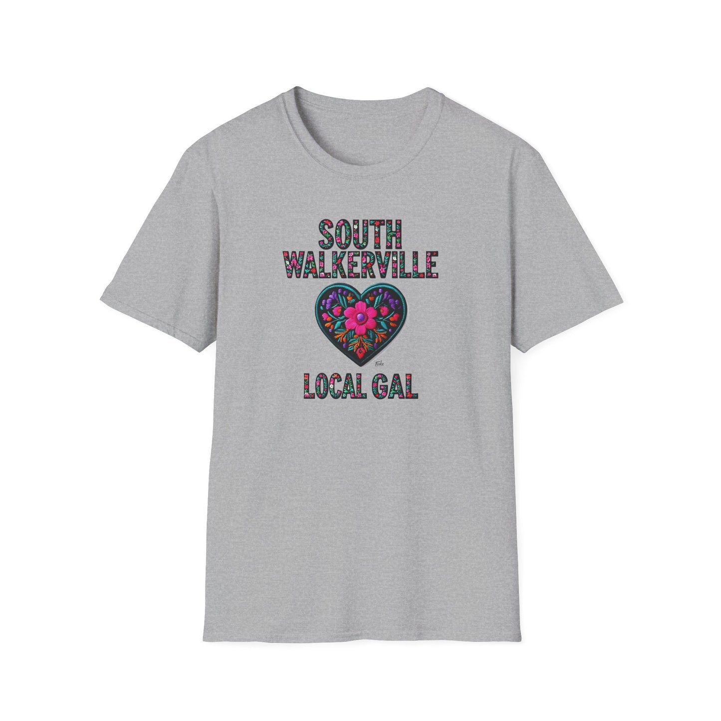 SOUTH WALKERVILLE Local Gal Flower-Heart T-Shirt, Softstyle Graphic Tee, Unisex Casual Wear, Support Local Merch, Gift for Community Lovers, Finkz WINDSOR