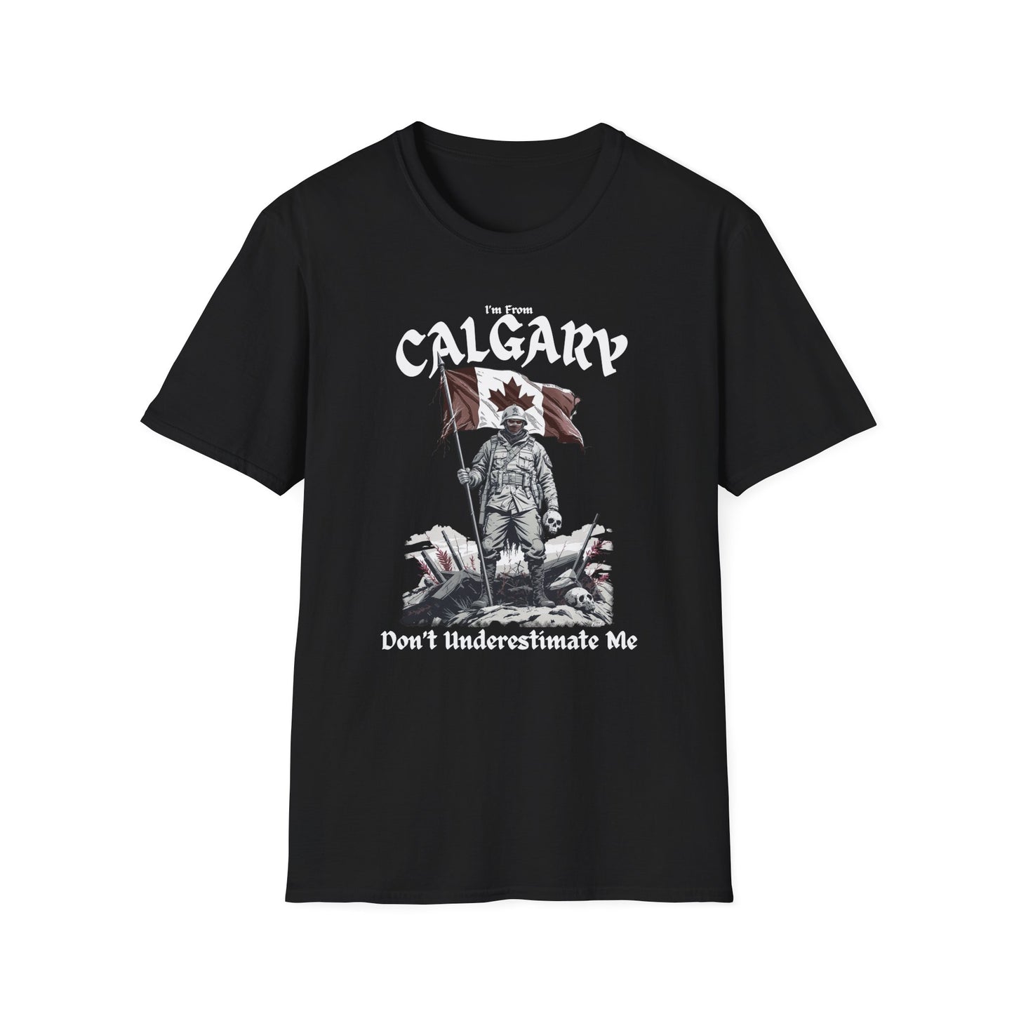 Calgary Underestimate Guy T-Shirt, c11-n00-s002 Softstyle Graphic Tee, Unisex Casual Wear, Support'n Locals Merch, Gift for Community Lovers.
