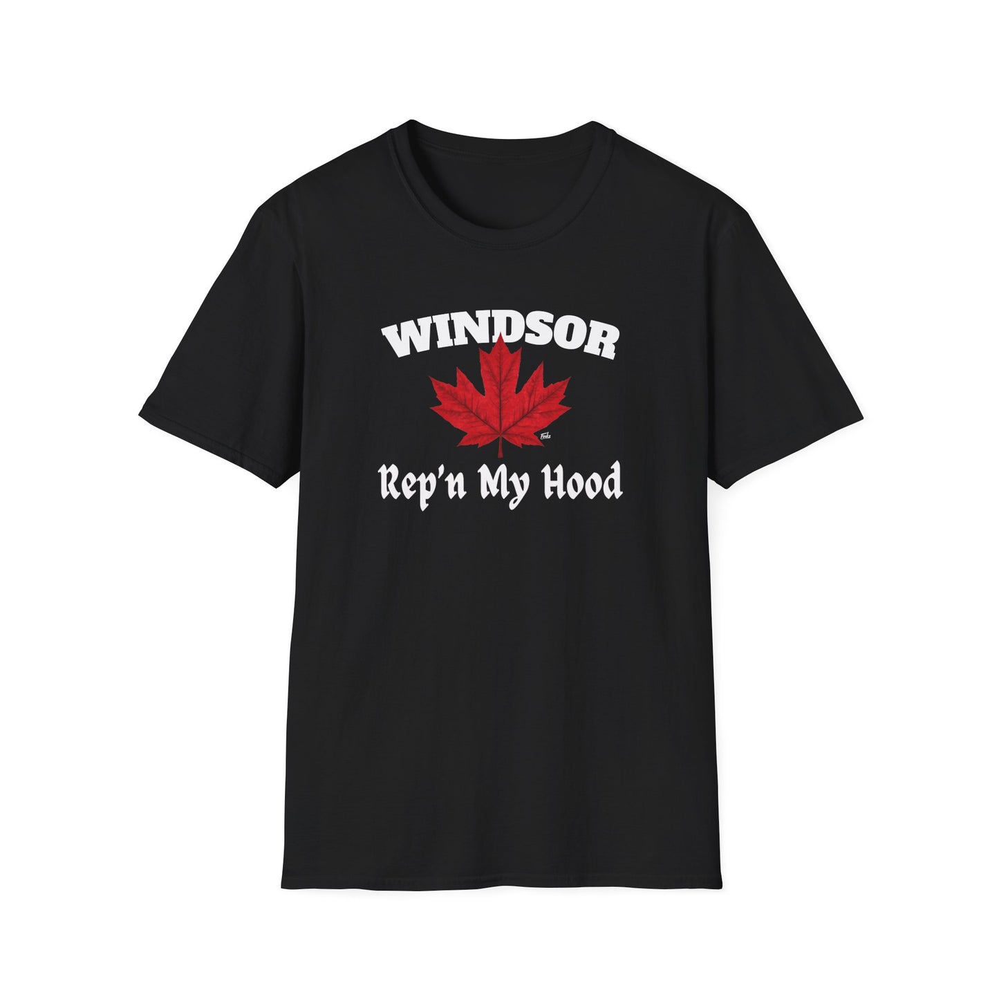 WINDSOR Top Rep'n My Hood Red Leaf T-Shirt, Softstyle Graphic Tee, Unisex Casual Wear, Support Local Merch, Gift for Community Lovers, Finkz