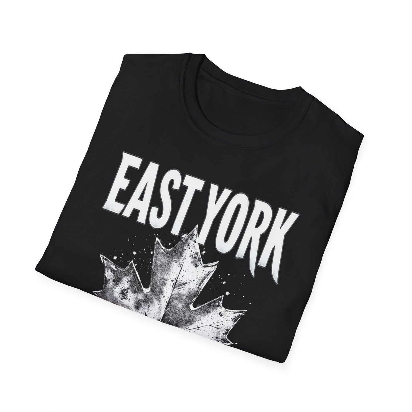 East York Hardcore Rep'n White Leaf T-Shirt, c06-n02-s007 Softstyle Graphic Tee, Unisex Casual Wear, Support'n Locals Merch, Gift for Community Lovers.
