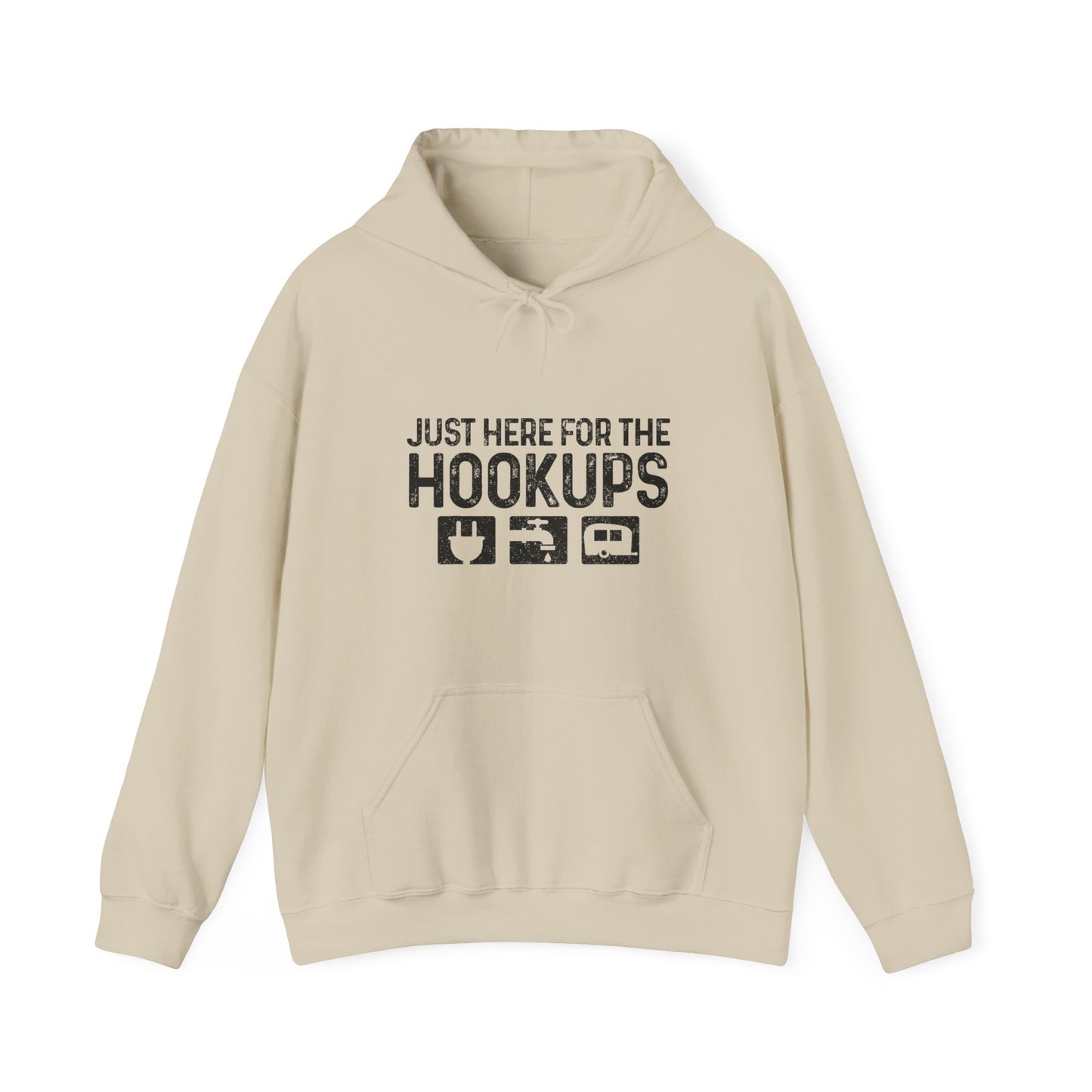Here For The Hookups Hoodie | HappyCamperCrew.Com 100% Authentic | Cozy Camping Hoodie | Unisex Hooded Sweatshirt for Nature Lovers, Casual Wear, Gift for Him/Her, Outdoor Adventures, Cozy Days & Warm Nights by the Campfire