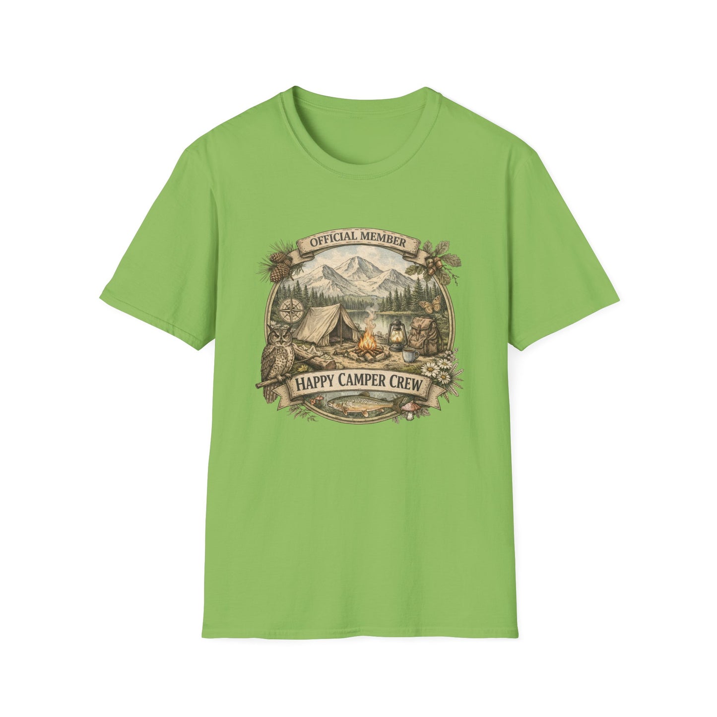 Happy Camper Crew Lake Scene T-Shirt, Softstyle, Unisex  - HappyCamperCrew.com