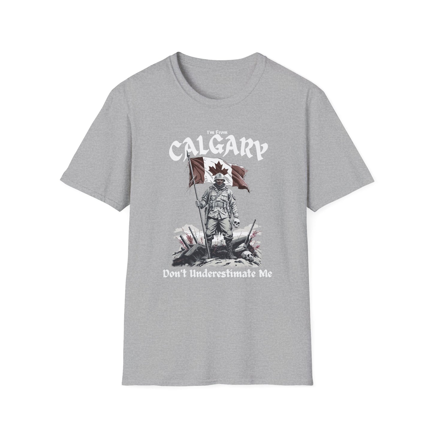 Calgary Underestimate Guy T-Shirt, c11-n00-s002 Softstyle Graphic Tee, Unisex Casual Wear, Support'n Locals Merch, Gift for Community Lovers.