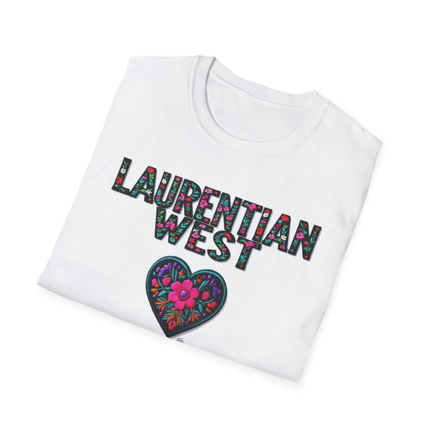 Laurentian West Local Gal Flower-Heart T-Shirt, c03-n01-s005 Softstyle Graphic Tee, Unisex Casual Wear, Support Local Merch, Gift for Community Lovers, Finkz WINDSOR