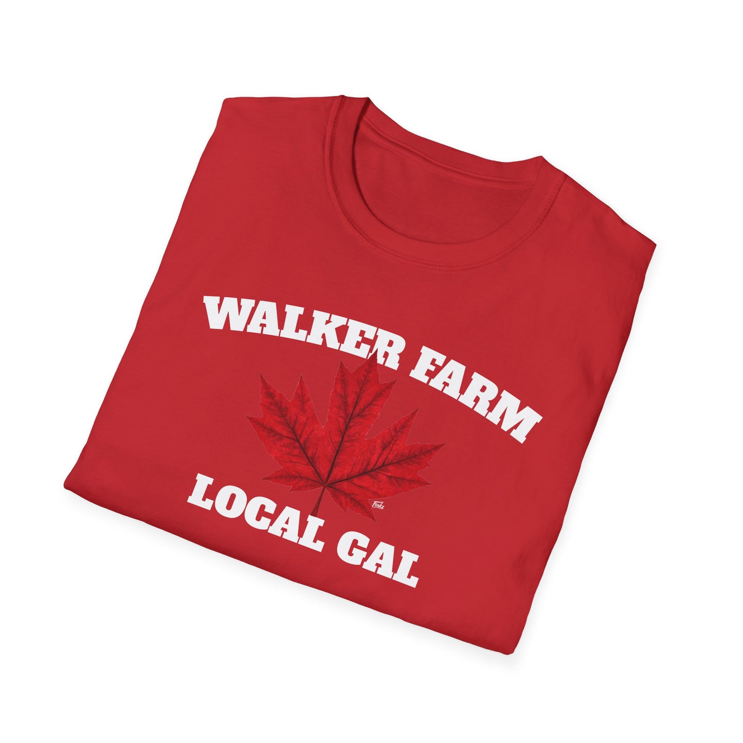 WALKER FARM Local Gal Red Leaf T-Shirt, Softstyle Graphic Tee, Unisex Casual Wear, Support Local Merch, Gift for Community Lovers, Finkz Windsor