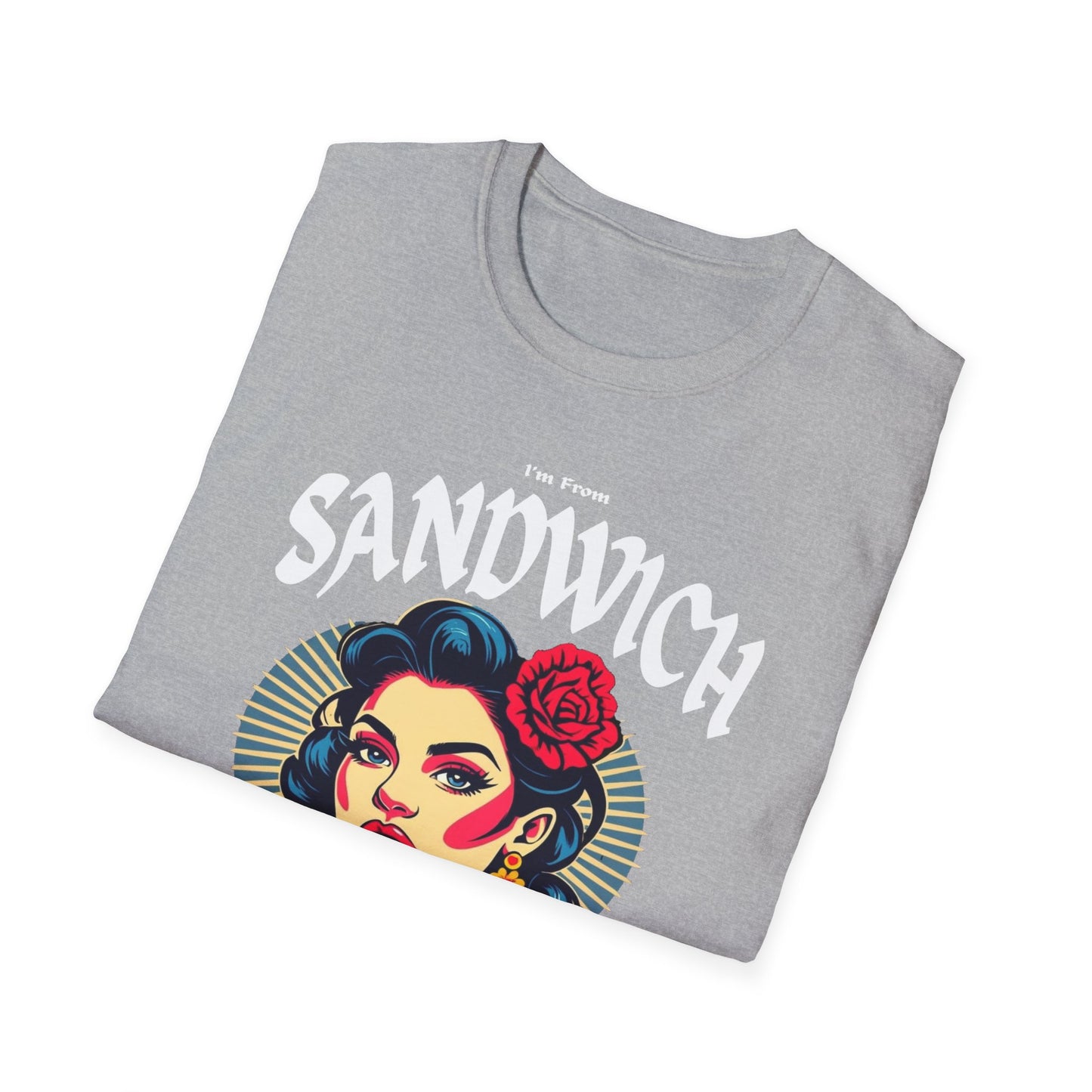 Sandwich Underestimate Gal T-Shirt, c01-n13-s001 Softstyle Graphic Tee, Unisex Casual Wear, Support'n Locals Merch, Gift for Community Lovers.