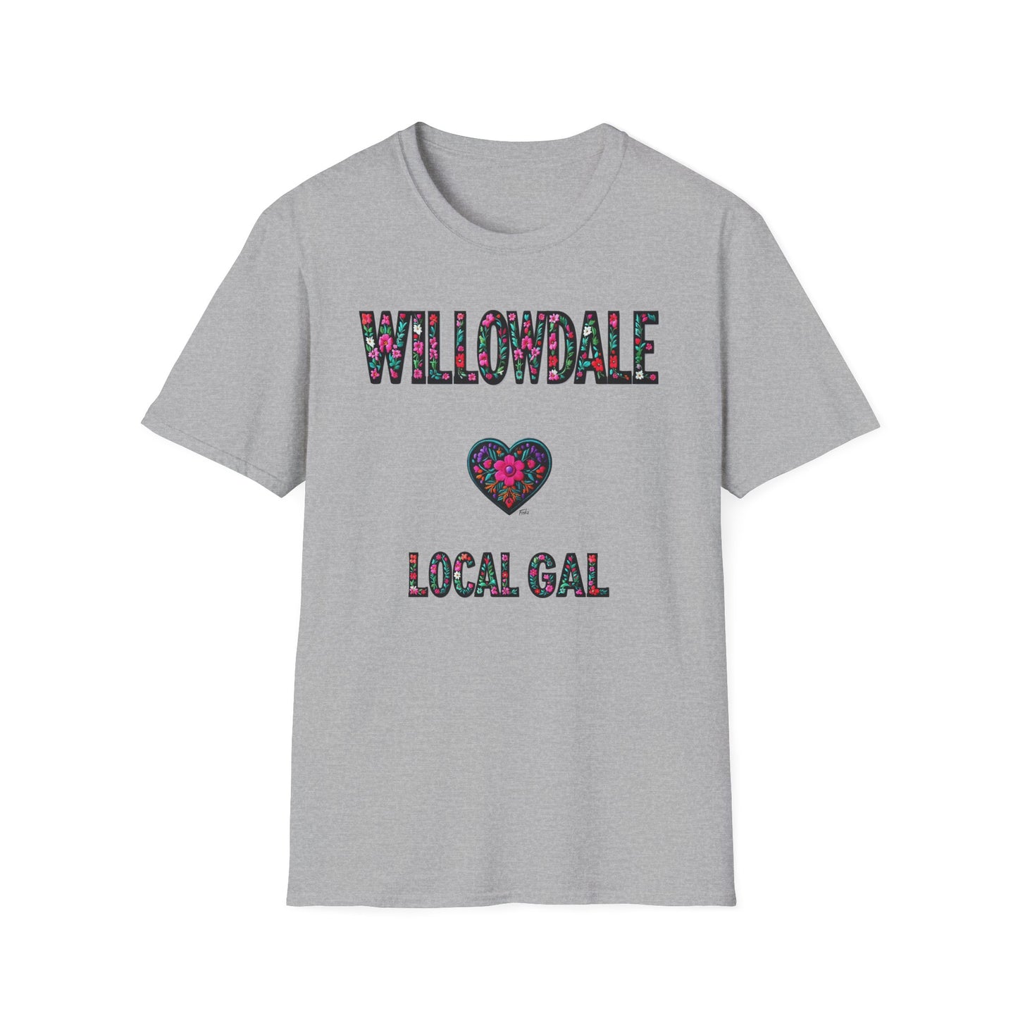 Willowdale Local Gal Flower-Heart T-Shirt, c06-n05-s005 Softstyle Graphic Tee, Unisex Casual Wear, Support Local Merch, Gift for Community Lovers, Finkz WINDSOR