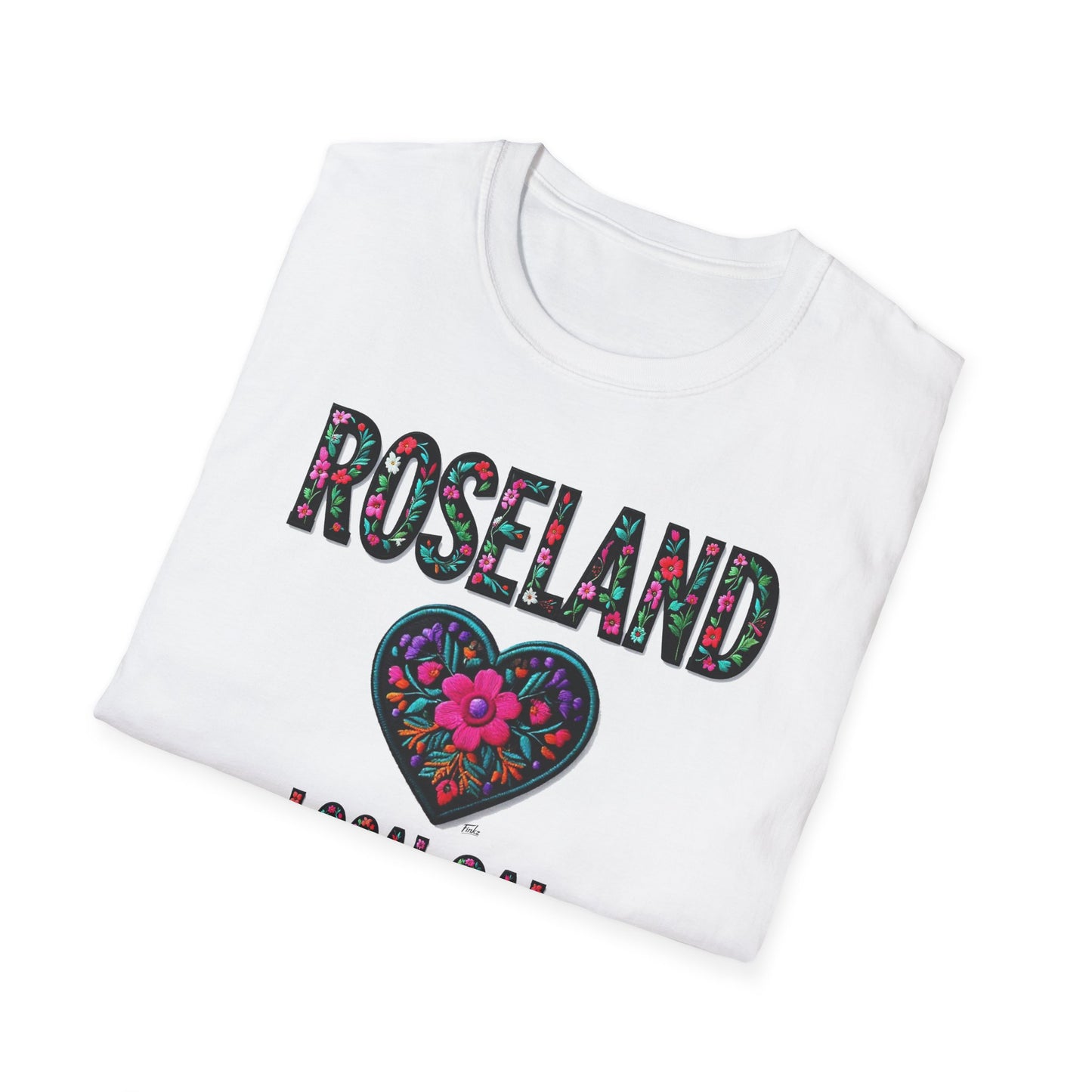 ROSELAND Local Gal Flower-Heart T-Shirt, 3 Softstyle Graphic Tee, Unisex Casual Wear, Support Local Merch, Gift for Community Lovers, Finkz WINDSOR