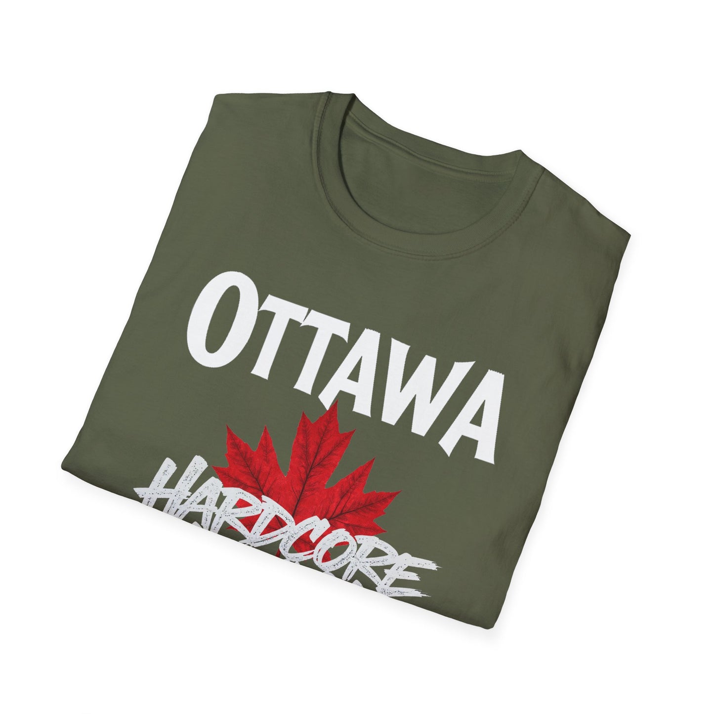 Ottawa Hardcore We Support Our Own Red Leaf T-Shirt, c07-n00-s006 Softstyle Graphic Tee, Unisex Casual Wear, Support'n Locals Merch, Gift for Community Lovers.