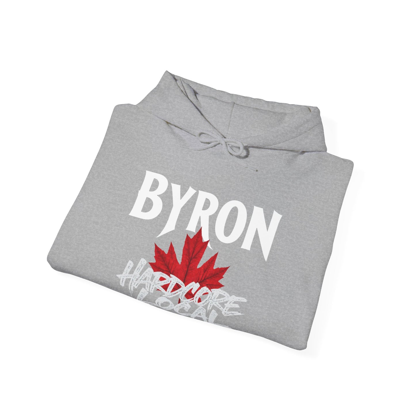 Byron HARDCORE LOCAL red leaf, Hooded Sweatshirt - c02-n02-hs006 Unisex Heavy Blend™ Pullover, Casual Hoodie for Every Day, Gift for Friends, Support'n Locals -Local Pride Apparel Support Your Community