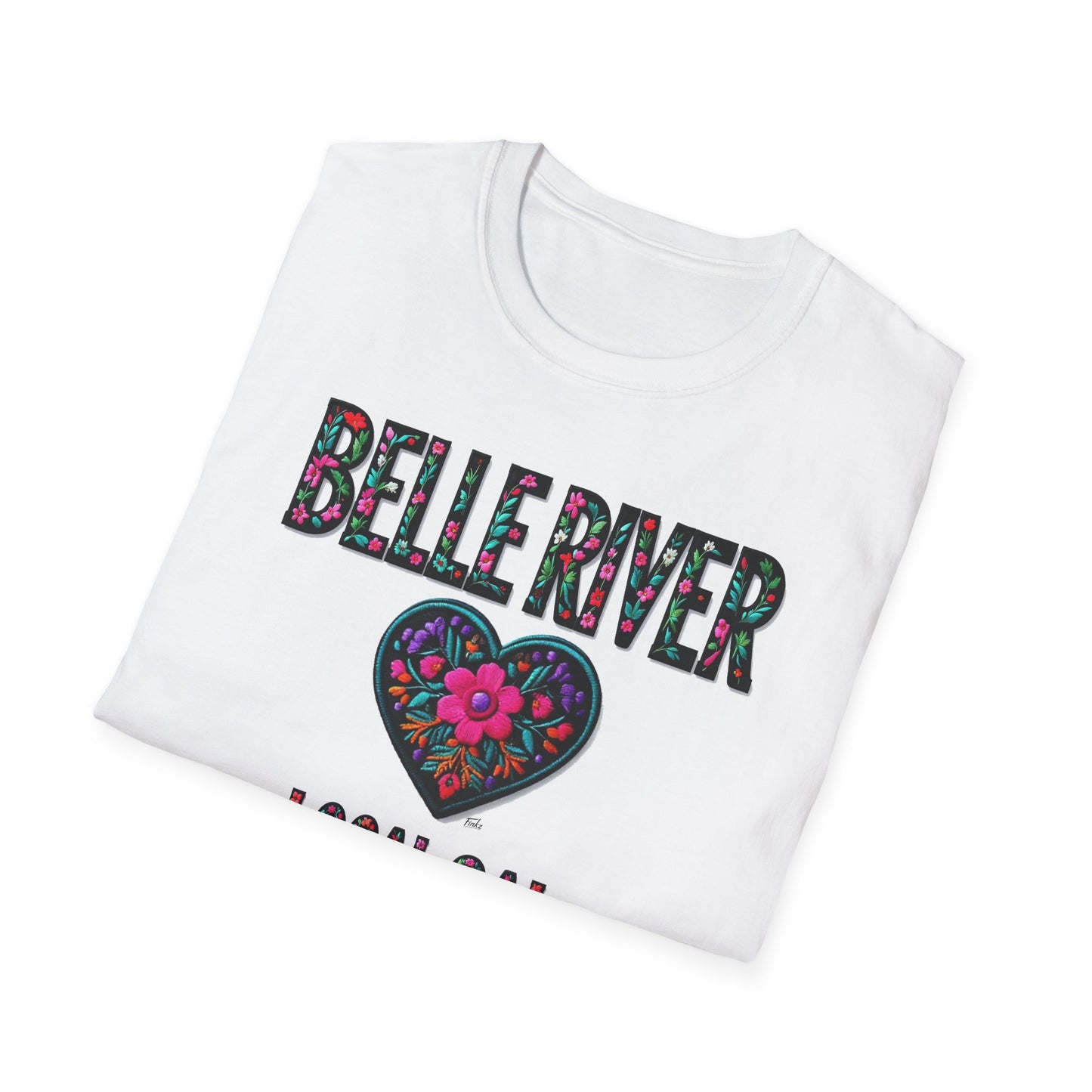 BELLE RIVER Local Gal Flower-Heart T-Shirt, 3 Softstyle Graphic Tee, Unisex Casual Wear, Support Local Merch, Gift for Community Lovers, Finkz WINDSOR
