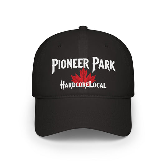 Pioneer Park HARDCORE LOCAL Red LEAF Low Profile Baseball Cap - Hat for Community Lovers