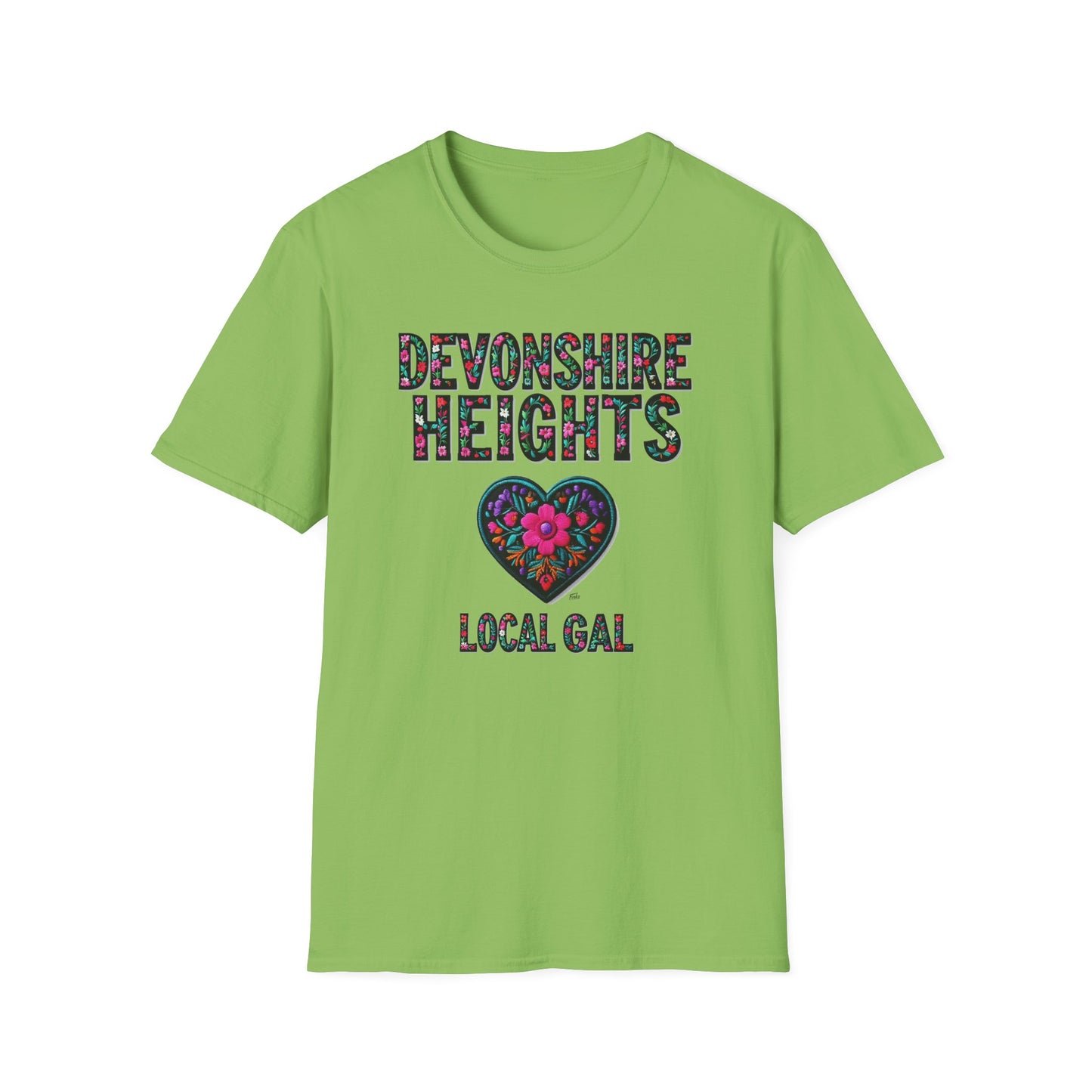 DEVONSHIRE HEIGHTS Local Gal Flower-Heart T-Shirt, 3 Softstyle Graphic Tee, Unisex Casual Wear, Support Local Merch, Gift for Community Lovers, Finkz WINDSOR