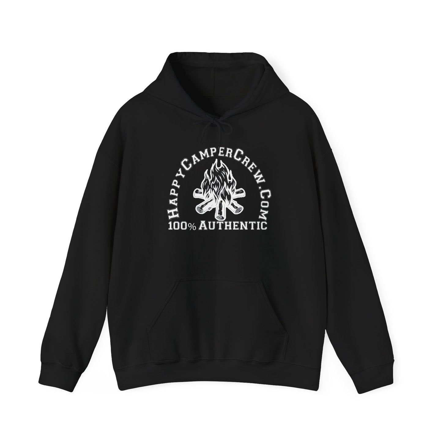 Happy Camper Crew 100% Authentic Black, Hooded Sweatshirt Unisex Heavy Blend™ Pullover, Casual Hoodie for Every Day, Gift for Friends, Camping Hoodie