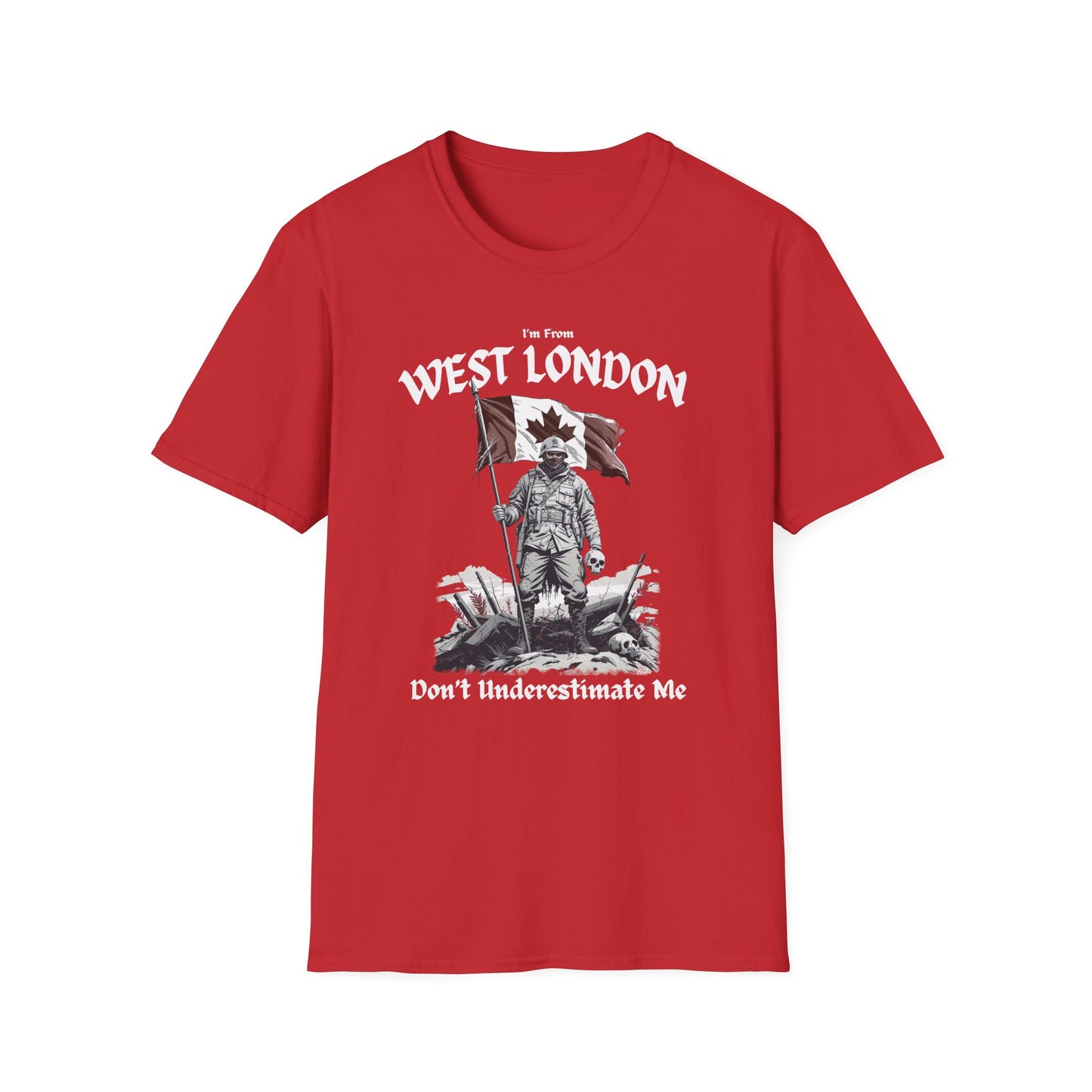 West London Underestimate Guy T-Shirt, c02-n08-s002 Softstyle Graphic Tee, Unisex Casual Wear, Support'n Locals Merch, Gift for Community Lovers.