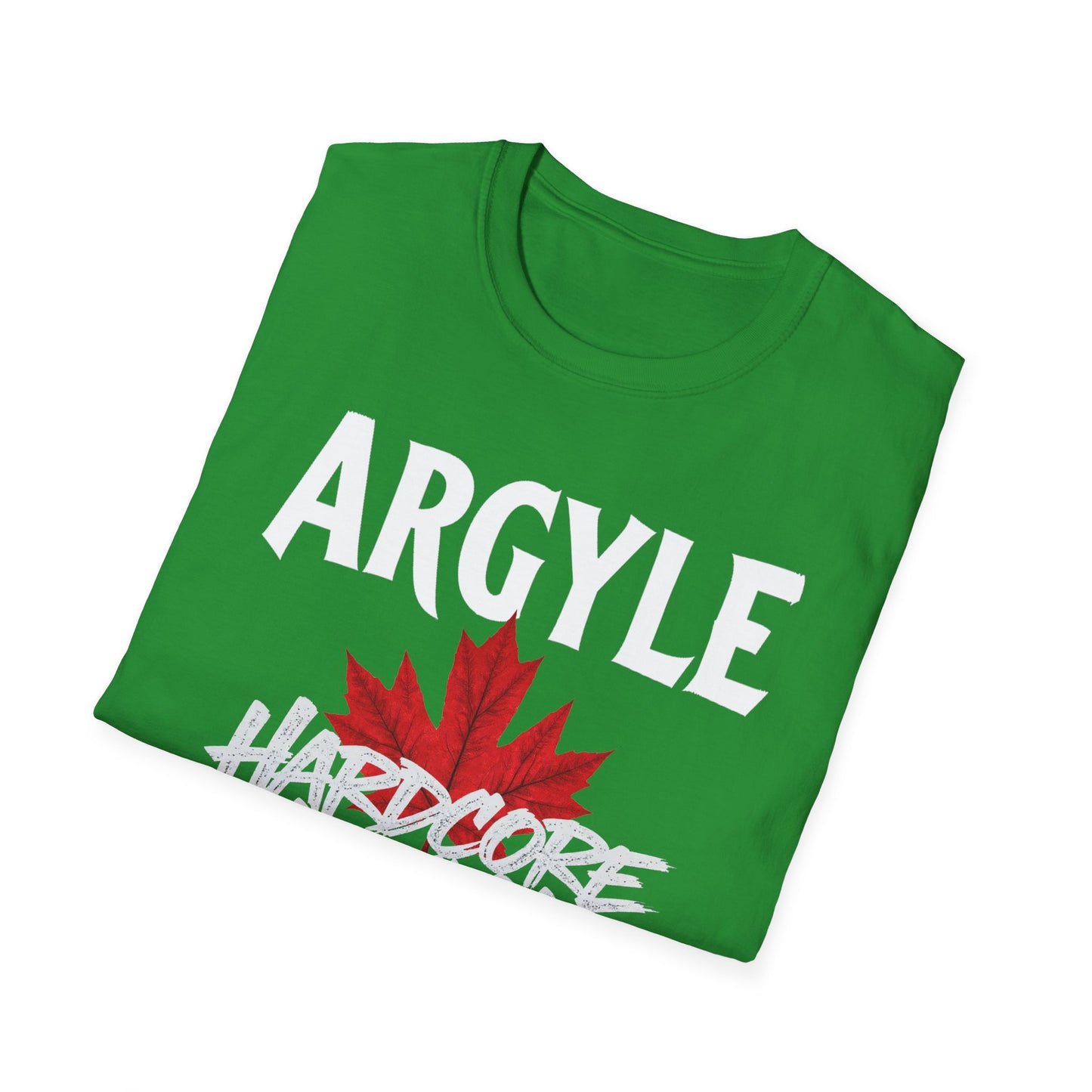 Argyle Hardcore We Support Our Own Red Leaf T-Shirt, c02-n01-s006 Softstyle Graphic Tee, Unisex Casual Wear, Support'n Locals Merch, Gift for Community Lovers.