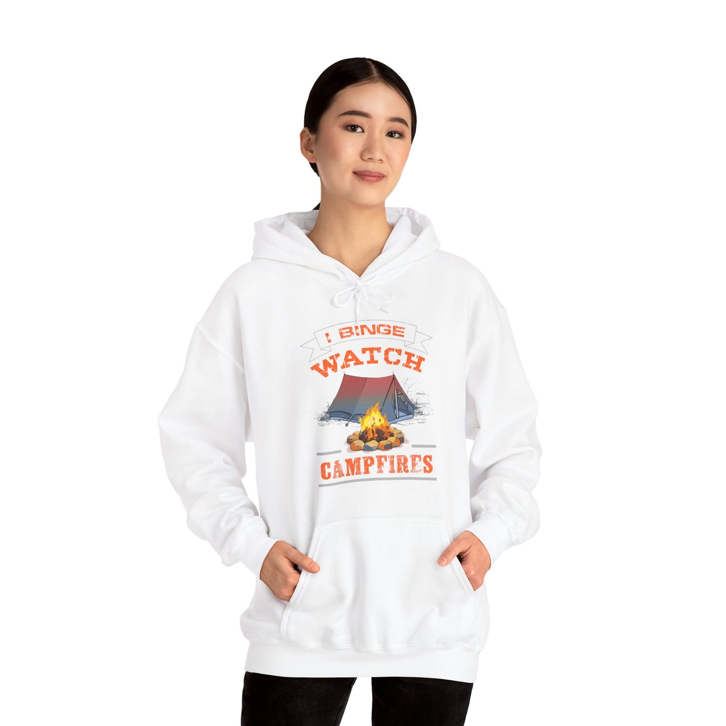 I Binge Watch Campfires Hoodie | HappyCamperCrew.Com 100% Authentic | Cozy Camping Hoodie | Unisex Hooded Sweatshirt for Nature Lovers, Casual Wear, Gift for Him/Her, Outdoor Adventures, Cozy Days & Warm Nights by the Campfire