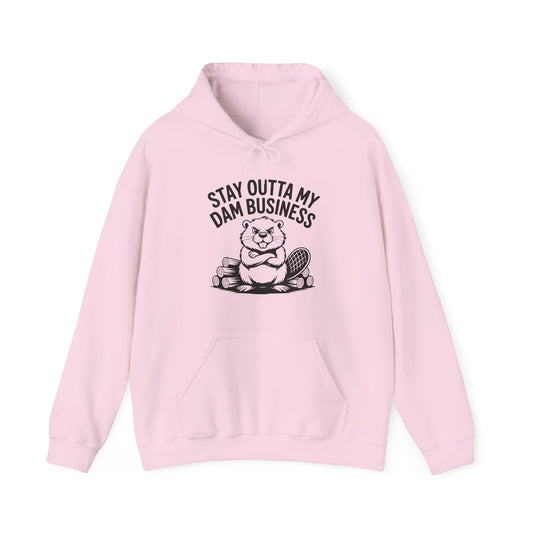 Stay Outta My Dam Business Beaver , Hooded Sweatshirt - c00-n00-hs006 Unisex Heavy Blend™ Pullover, Casual Hoodie for Every Day, Gift for Friends, Support'n Locals -Local Pride Apparel Support Your Community