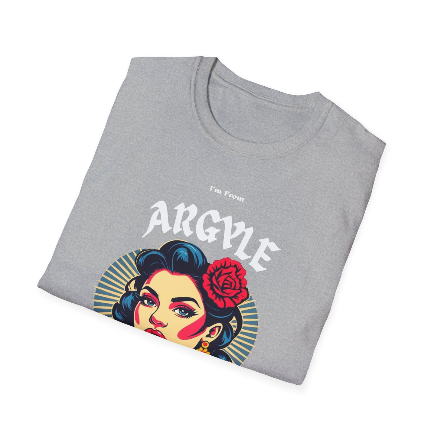 Argyle Underestimate Gal T-Shirt, c02-n01-s001 Softstyle Graphic Tee, Unisex Casual Wear, Support'n Locals Merch, Gift for Community Lovers.