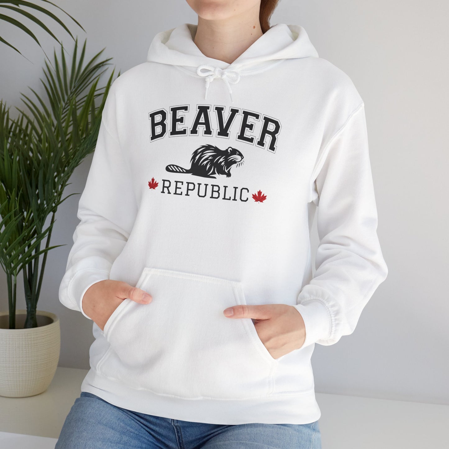 Beaver Republic White Cozy Hoodie 9 | Unisex Sweatshirt for Nature Lovers, Casual Wear, Gift for Him/Her, Outdoor Adventures, Cozy Days Canada Patriotic