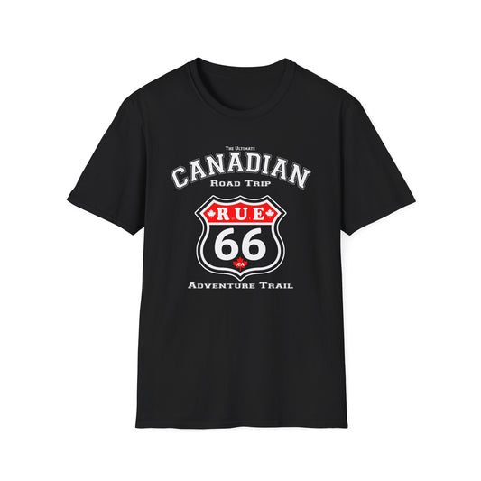 Canadian Rue 66 Road Trip Adventure Trail Black T-Shirt, Softstyle, Unisex - Rue66.ca