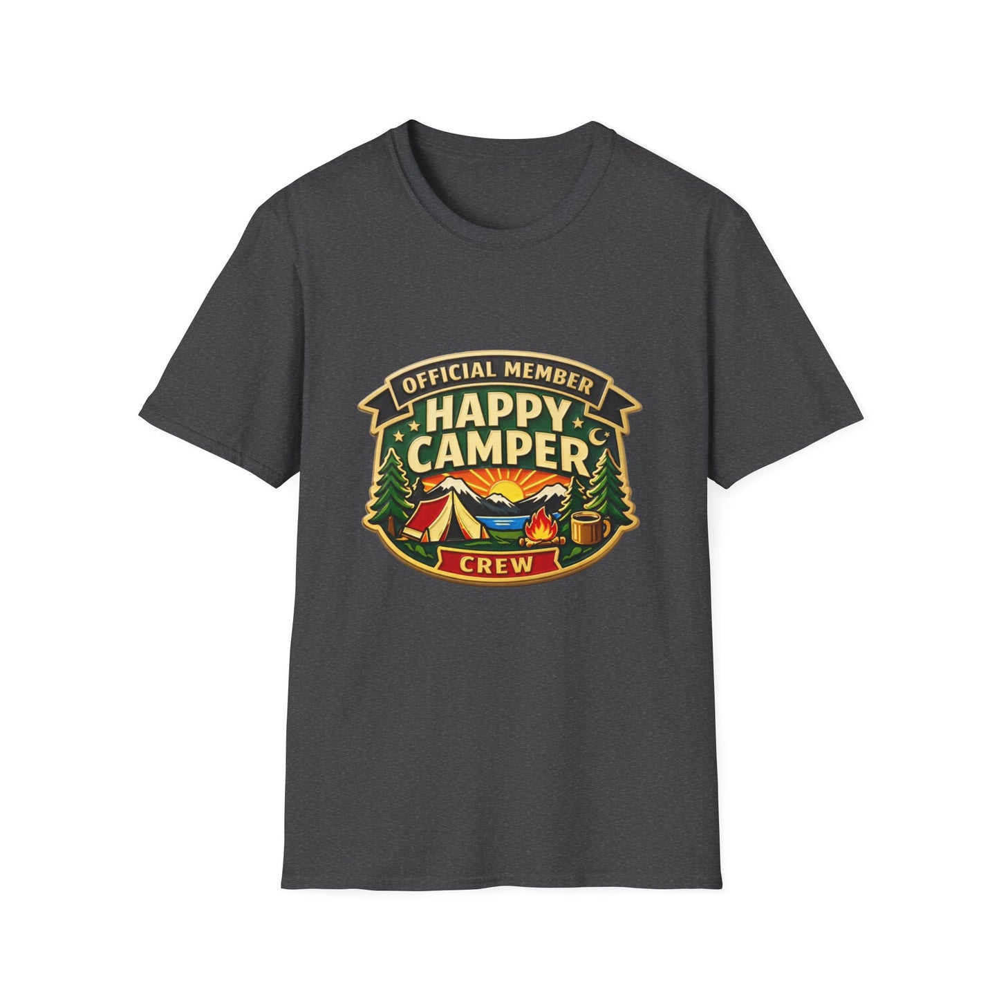 Happy Camper Crew T-Shirt Dark, Softstyle, Unisex  - HappyCamperCrew.com