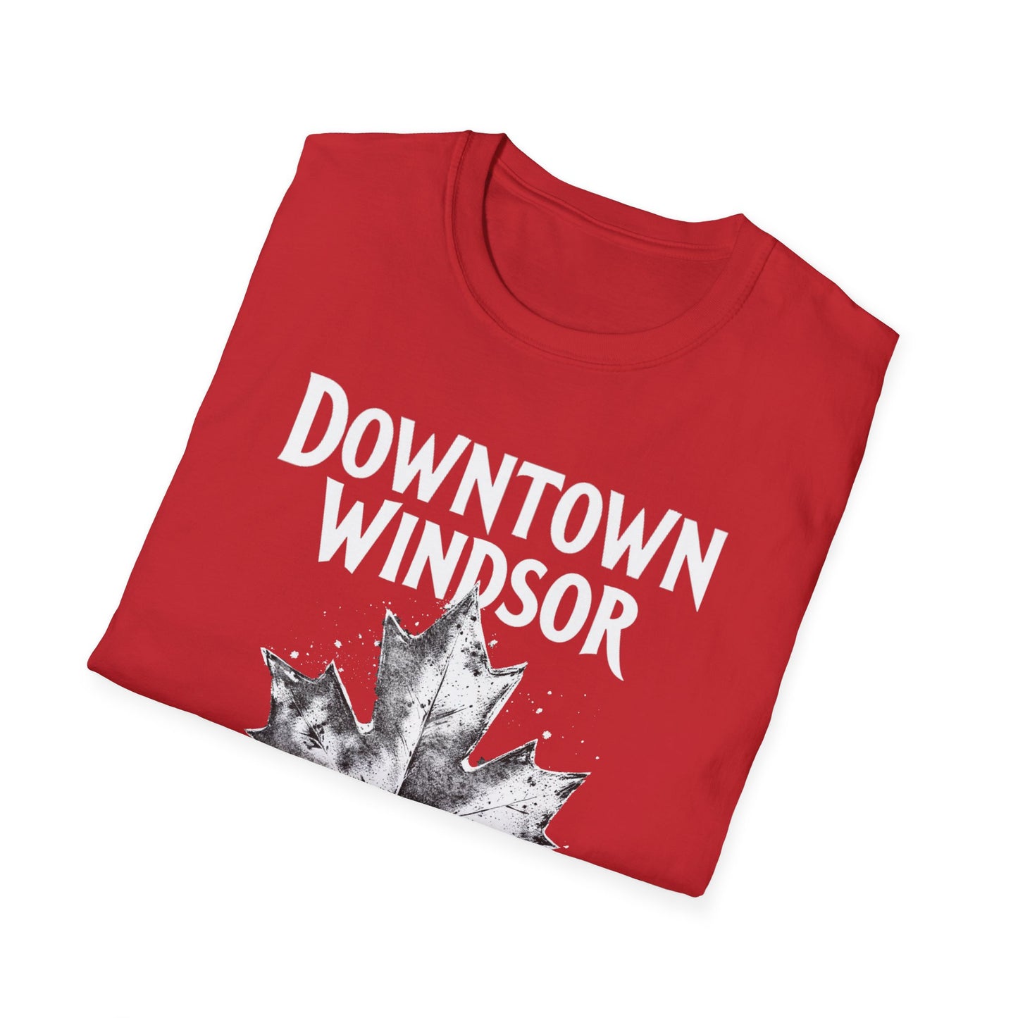 DOWNTOWN WINDSOR, Rep'n My Hood, Hardcore Local Cool Leaf T-Shirt, Softstyle Graphic Tee, Unisex Casual Wear, Support Local Merch, Gift for Community Lovers, Finkz WINDSOR
