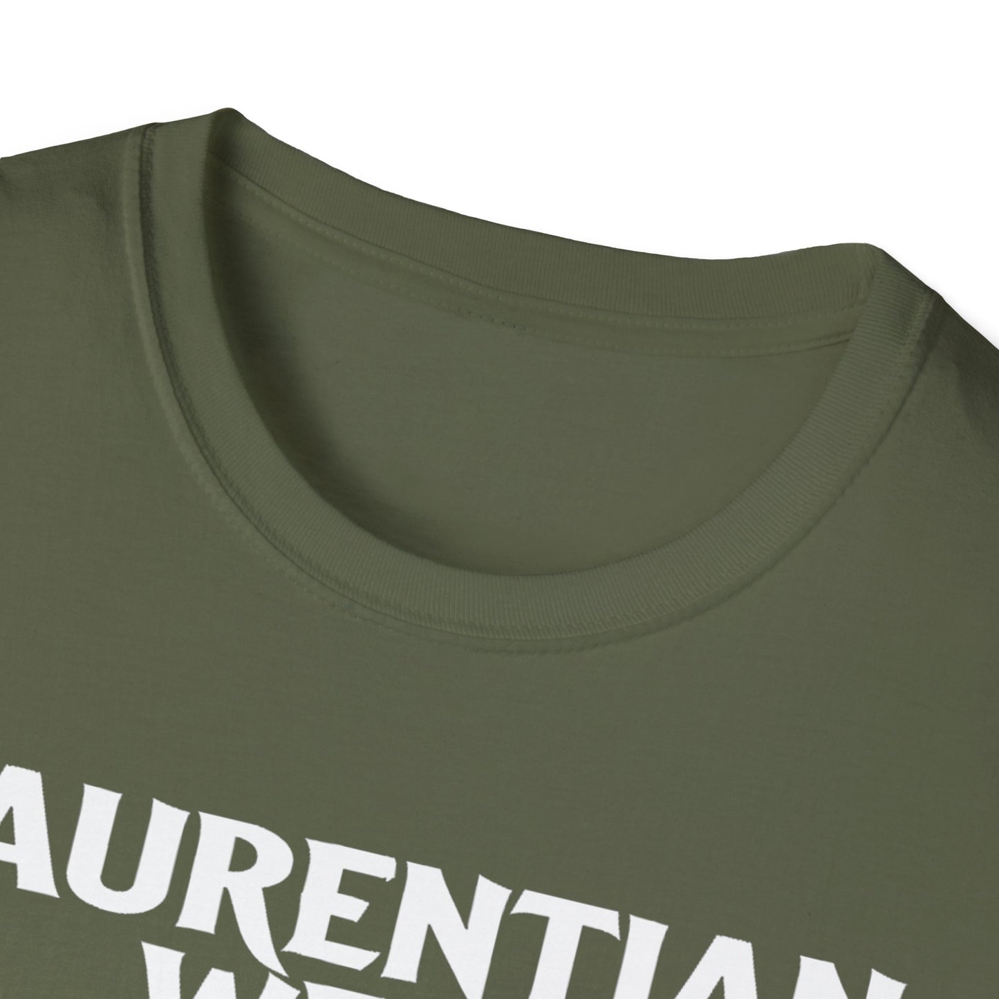 Laurentian West Hardcore Rep'n White Leaf T-Shirt, c003-n07-s007 Softstyle Graphic Tee, Unisex Casual Wear, Support'n Locals Merch, Gift for Community Lovers.