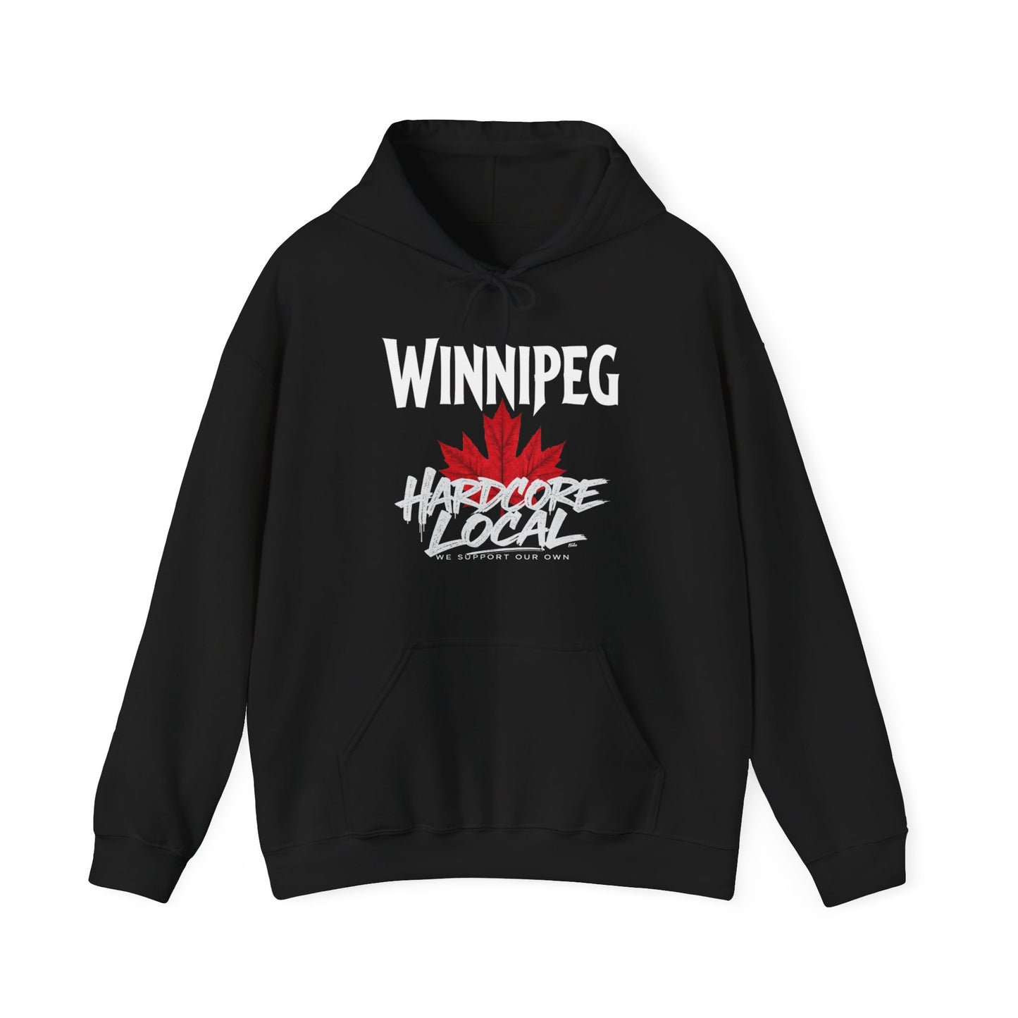 Winnipeg HARDCORE LOCAL red leaf, Hooded Sweatshirt - c09-n00-hs006 Unisex Heavy Blend™ Pullover, Casual Hoodie for Every Day, Gift for Friends, Support'n Locals -Local Pride Apparel Support Your Community