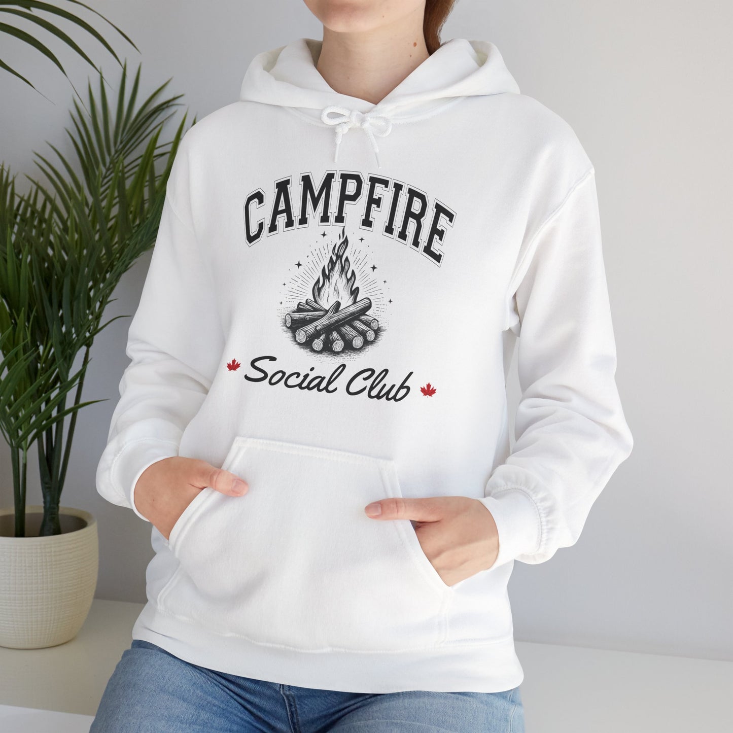 Fire Campfire Social Club No Leaf Cozy Hoodie | Unisex Sweatshirt for Nature Lovers, Casual Wear, Gift for Him/Her, Outdoor Adventures, Cozy Days Canada Patriotic
