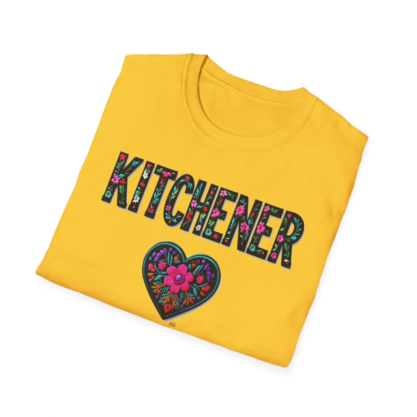 Kitchener Local Gal Flower-Heart T-Shirt, c03-n00-s005 Softstyle Graphic Tee, Unisex Casual Wear, Support Local Merch, Gift for Community Lovers, Finkz WINDSOR