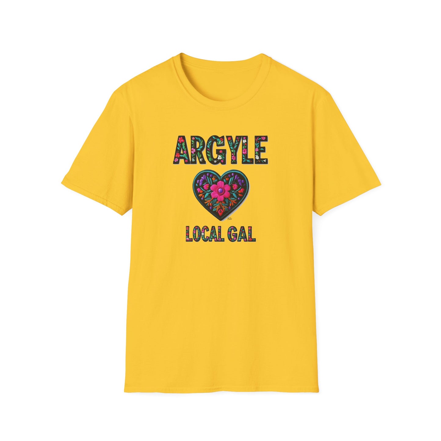 Argyle Local Gal Flower-Heart T-Shirt, c02-n01-s05  Softstyle Graphic Tee, Unisex Casual Wear, Support Local Merch, Gift for Community Lovers, Finkz WINDSOR
