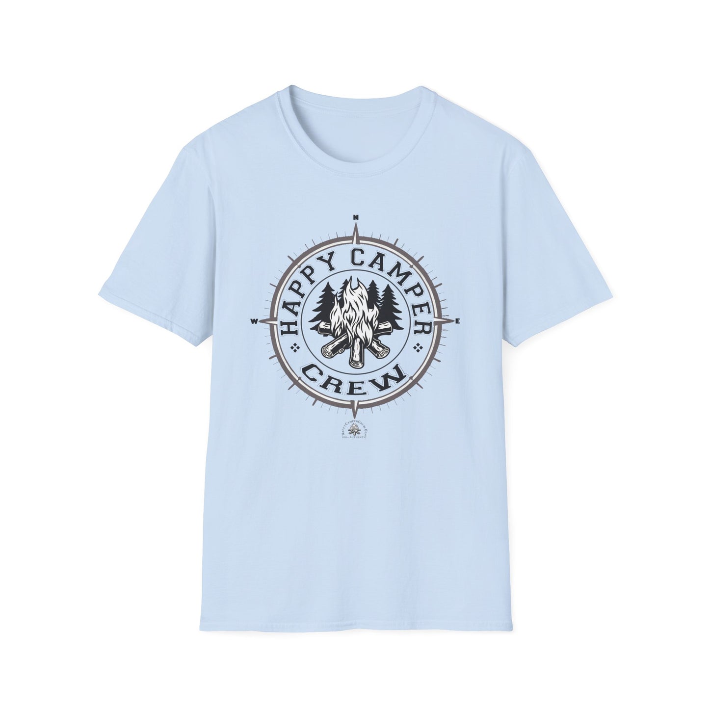 Happy Camper Crew Compass T-Shirt, Softstyle Graphic Tee, Unisex Casual Wear, Support'N Locals Merch, Gift for Community Lovers,