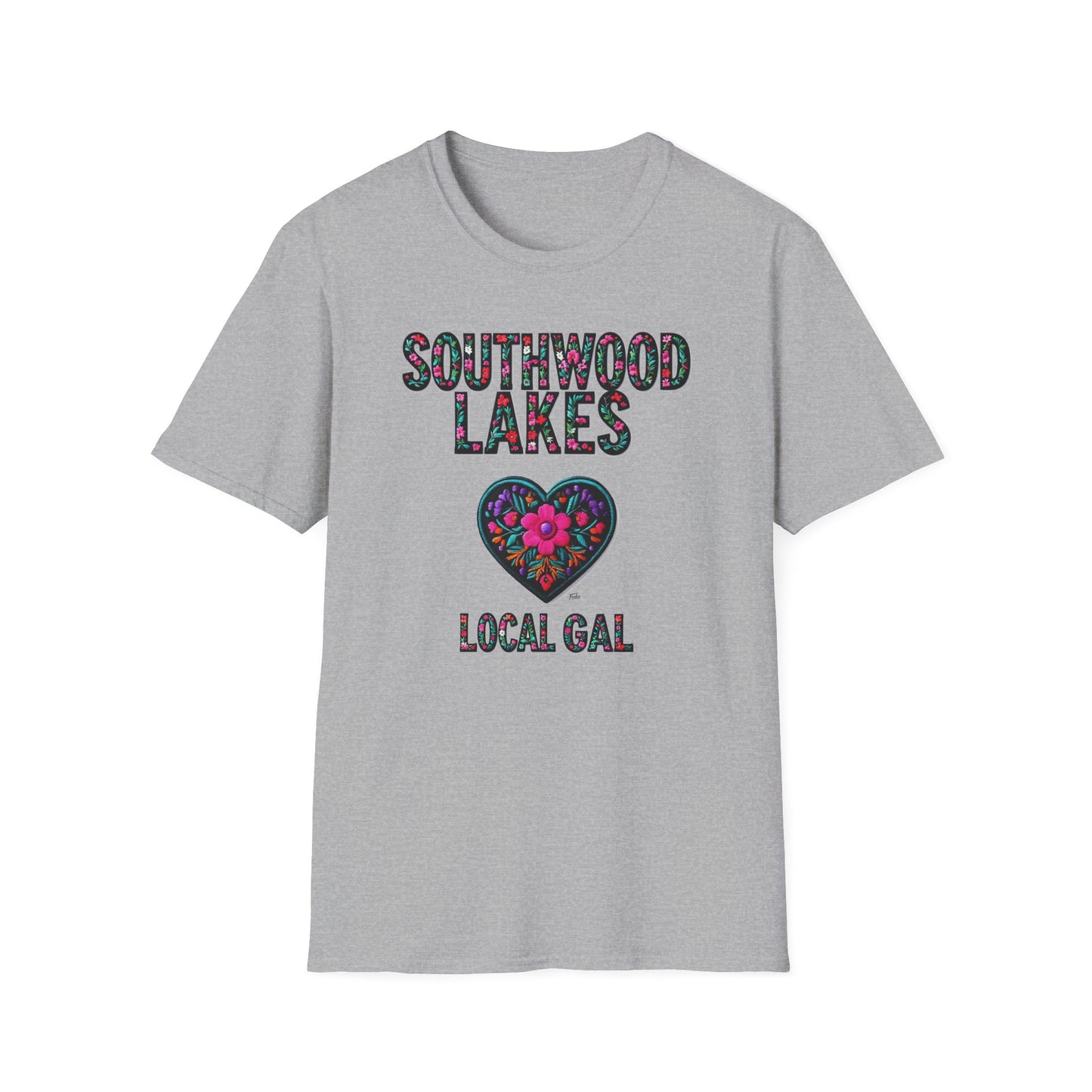 SOUTHWOOD LAKES Local Gal Flower-Heart T-Shirt, 3 Softstyle Graphic Tee, Unisex Casual Wear, Support Local Merch, Gift for Community Lovers, Finkz WINDSOR