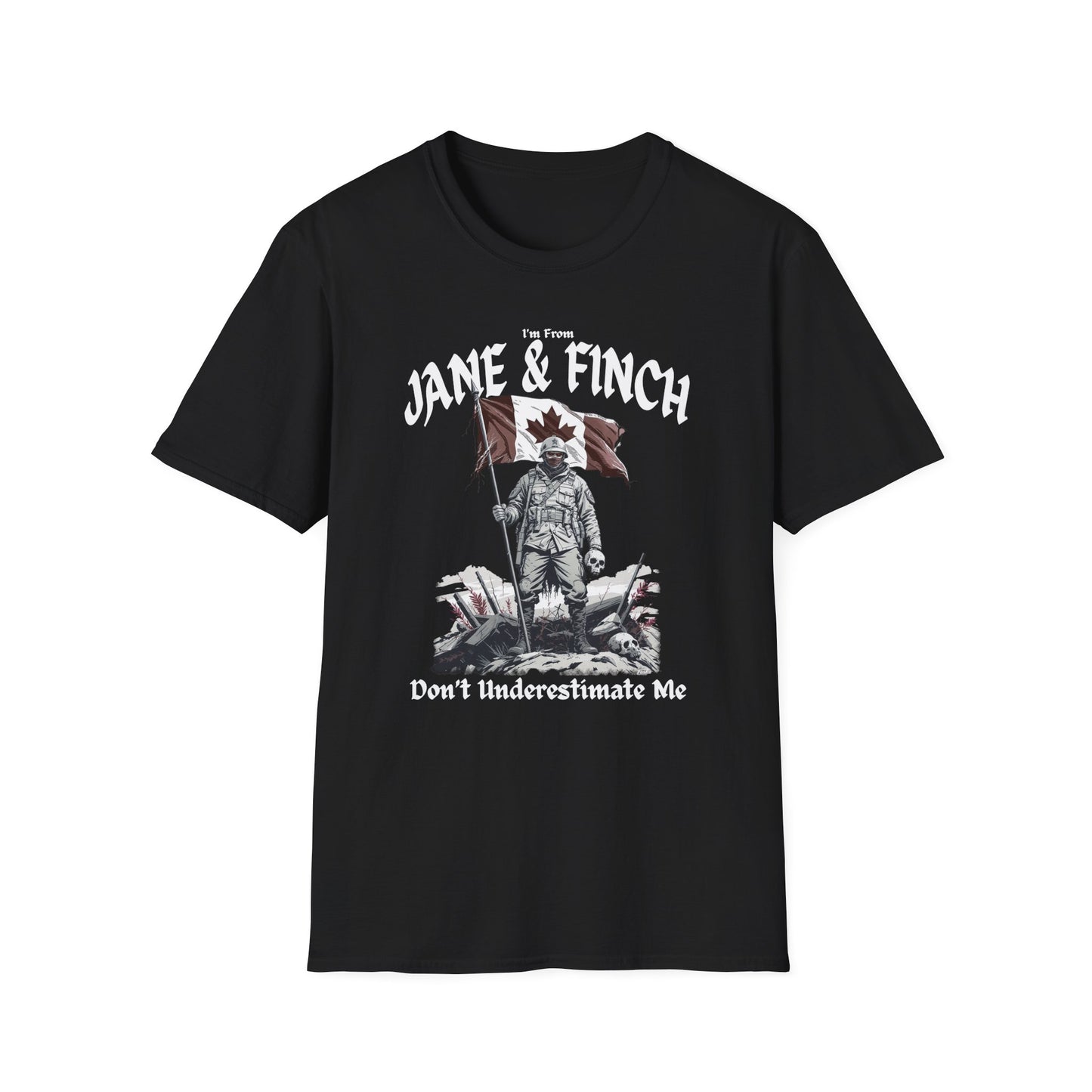 Jane and Finch Underestimate Guy T-Shirt, c06-n03-s002 Softstyle Graphic Tee, Unisex Casual Wear, Support'n Locals Merch, Gift for Community Lovers.